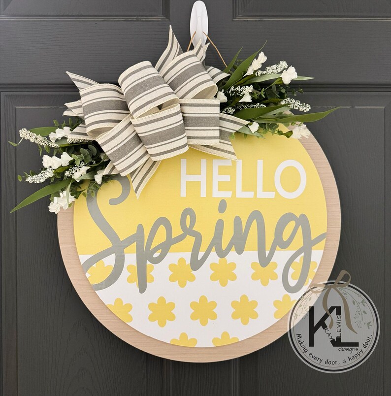 Hello Spring Door Hanger | Front Door Decor | Spring Door Sign | Spring Decor | Spring Sign | Spring Door Decor | Front Porch Decor Yellow