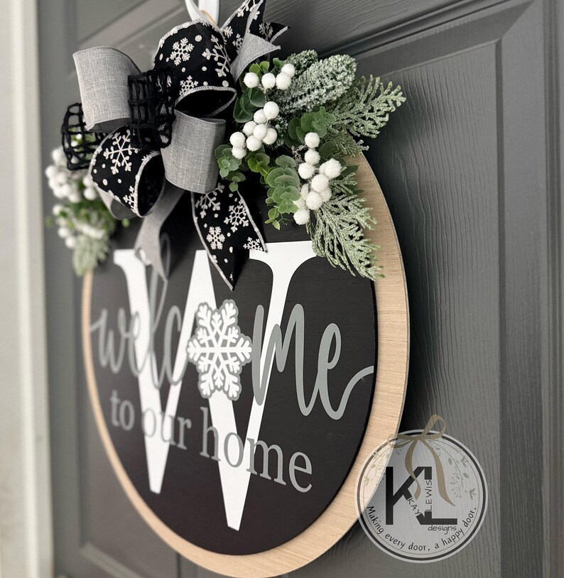 Winter Front Door Decor | Last Name Initial | Winter Wreath | Winter Sign | Winter Decor | Winter Door Hanger | Winter Door Wreath image 3