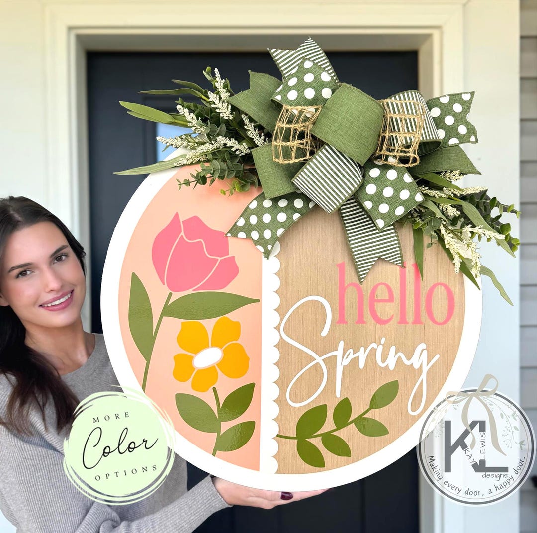 Hello Spring Door Hanger | Front Door Decor | Spring Door Sign | Spring ...
