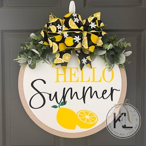 Hello Summer Door Hanger | Front Door Decor | Summer Door Sign | Lemon Sign | Summer Wreath | Front Door Sign | Porch Decor | Decor White