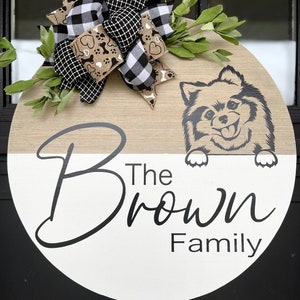 Peeking Dog Door Hanger | Dog Front Door Sign | Front Door Decor | Family Name Welcome Sign | Dog Decor | Family Name Door Hanger