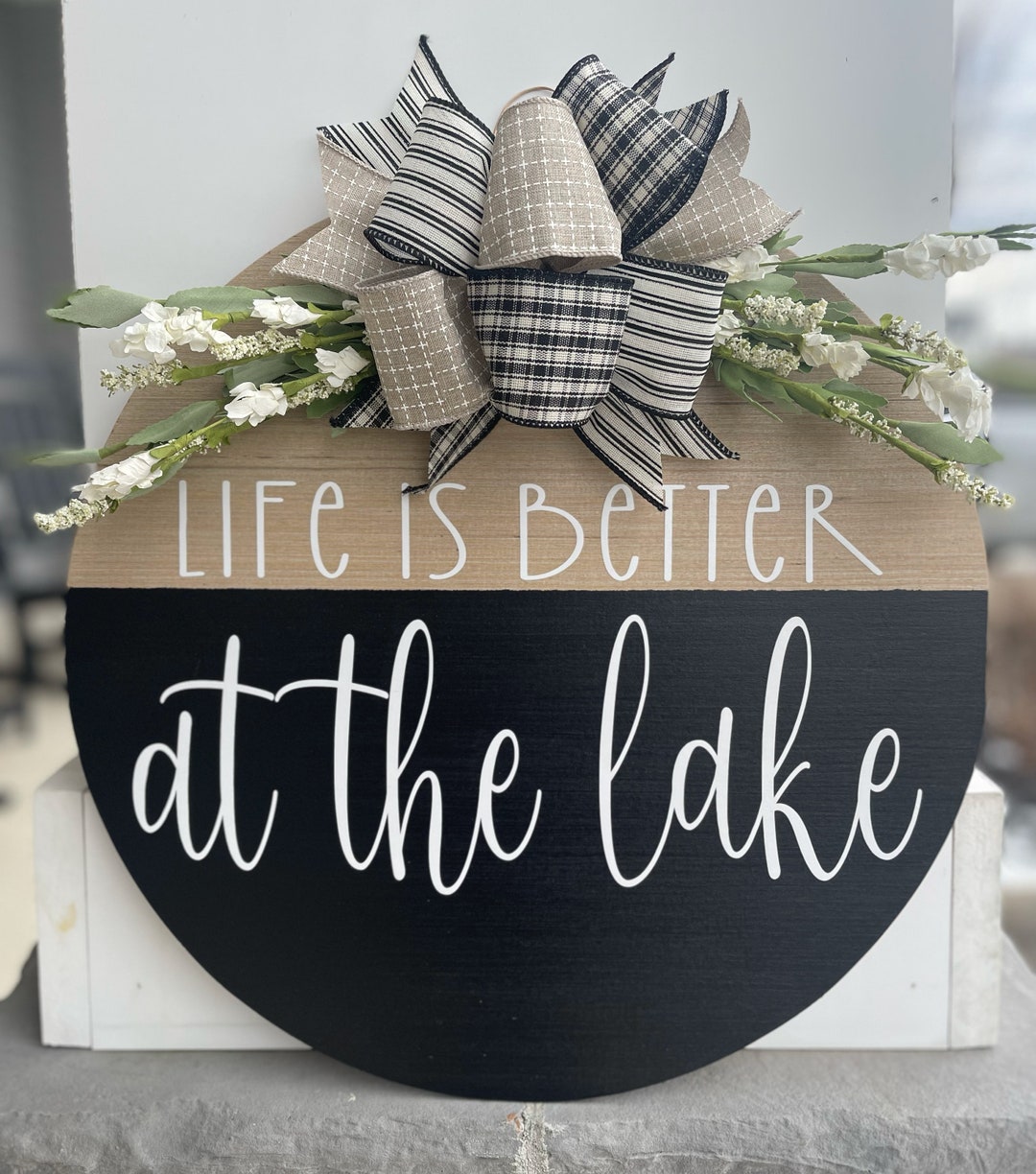 Lake House Welcome Sign Front Door Decor Round Hanging