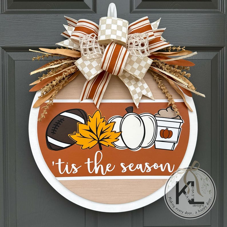 Fall Front Door Decor | 'Tis The Season | Fall Door Hanger | Fall Welcome Sign | Fall Door Wreath | Fall Porch Decor | Fall Door Sign Burnt Orange