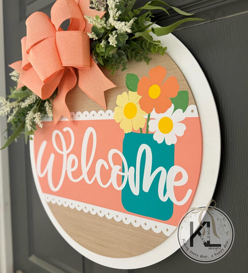 Welcome Spring Door Hanger | Front Door Decor | Spring Door Sign ...