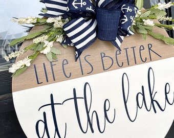 Lake House Welcome Sign Front Door Decor Round Hanging