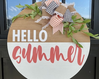 Hello Summer Door Hanger | Front Door Decor | Summer Door Sign | Front Porch Sign | Summer Wreath | Front Door Sign | Porch Decor