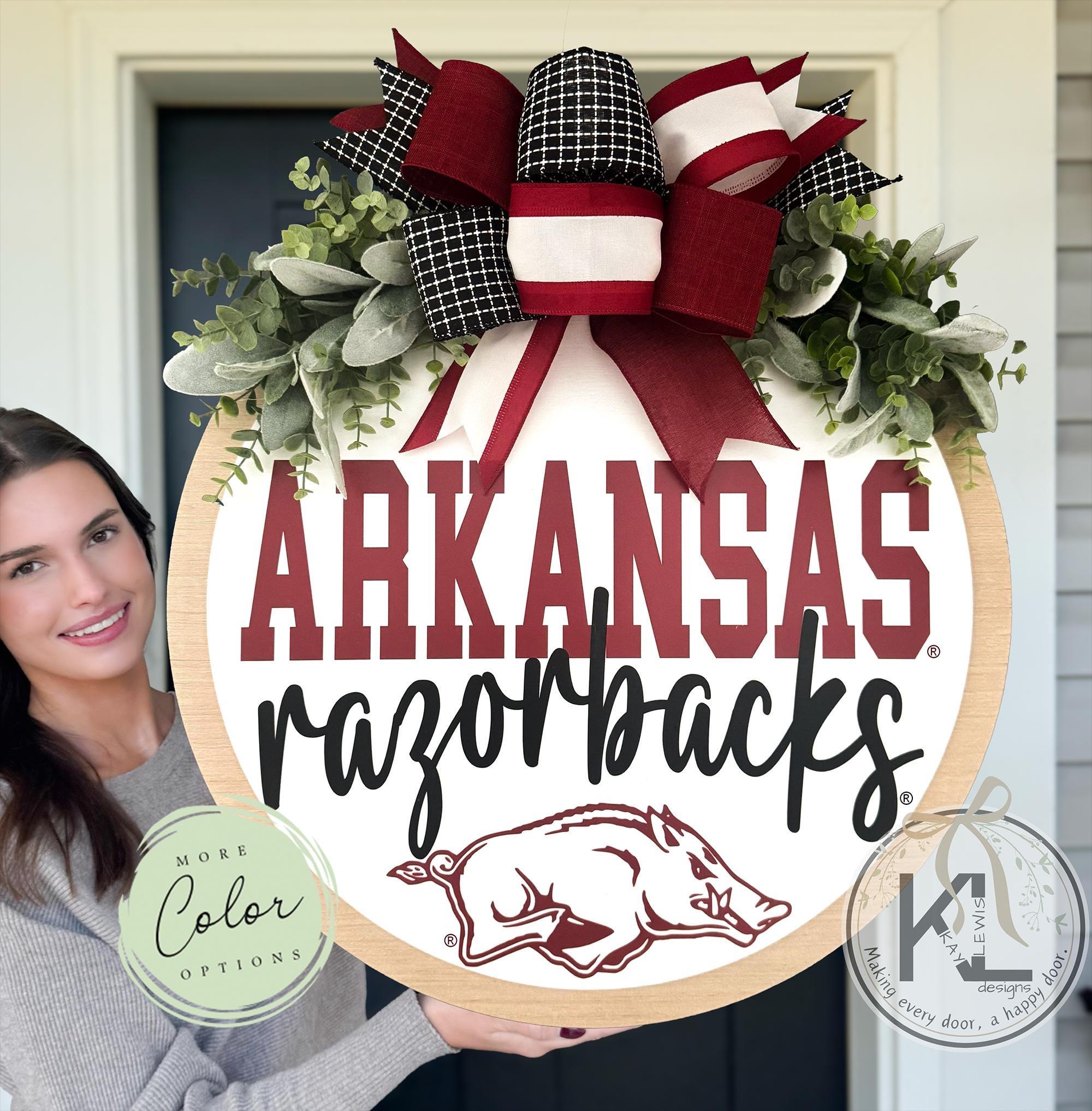 Custom Made Razorback Sign Arkansas Razorbacks Front Door Decor | Razorbacks Sign | UARK Wreath ...