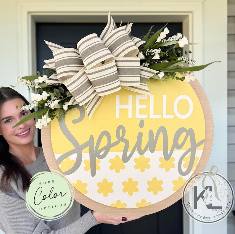 Hello Spring Door Hanger | Front Door Decor | Spring Door Sign | Spring Decor | Spring Sign | Spring Door Decor | Front Porch Decor image 1