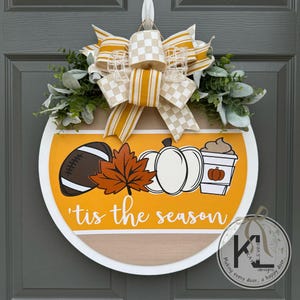 Fall Front Door Decor | 'Tis The Season | Fall Door Hanger | Fall Welcome Sign | Fall Door Wreath | Fall Porch Decor | Fall Door Sign Mustard