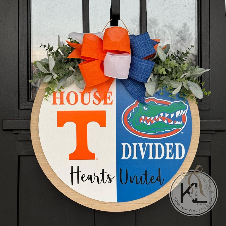 House Divided Door Sign | House Divided Sign | House Divided Wreath | Football Wreath | Football Front Door Decor | Personalized Sports Sign image 3