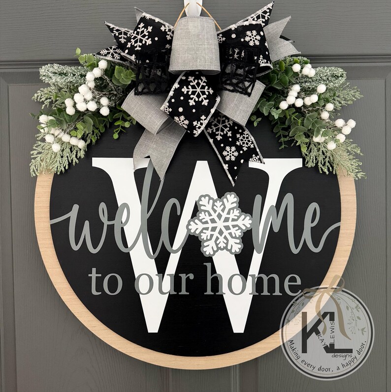 Winter Front Door Decor | Last Name Initial | Winter Wreath | Winter Sign | Winter Decor | Winter Door Hanger | Winter Door Wreath image 2