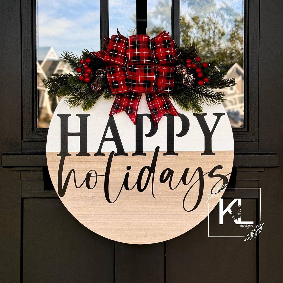 Happy Holidays Front Door Decor | Christmas Front Door Wreath
