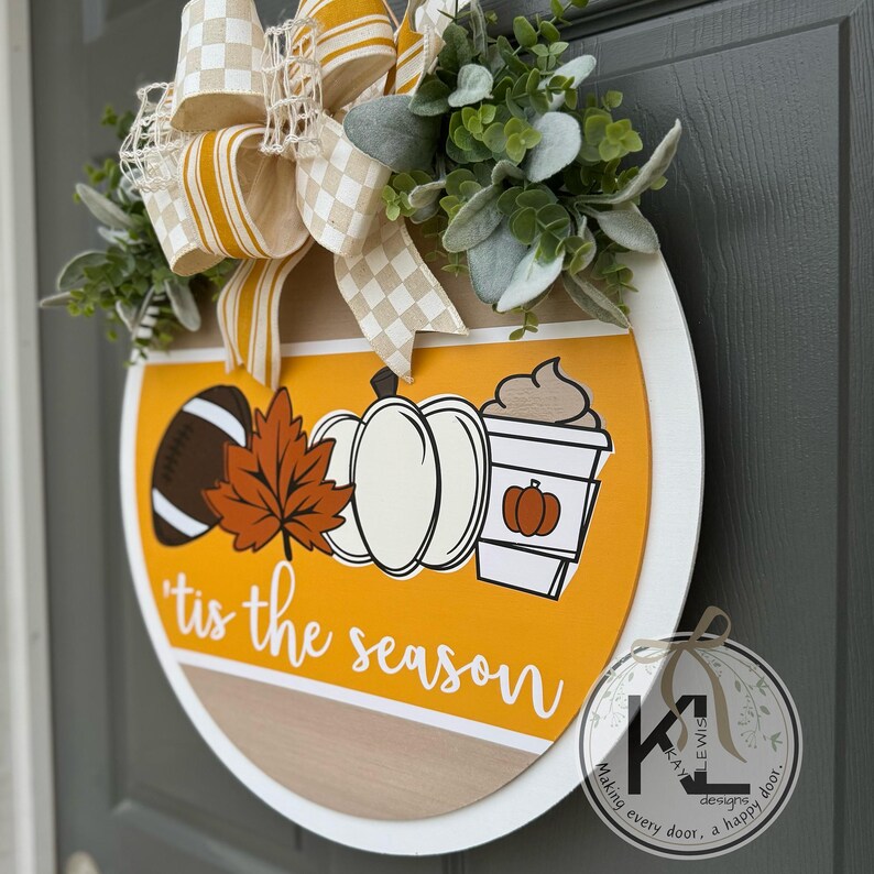 Fall Front Door Decor | 'Tis The Season | Fall Door Hanger | Fall Welcome Sign | Fall Door Wreath | Fall Porch Decor | Fall Door Sign image 5