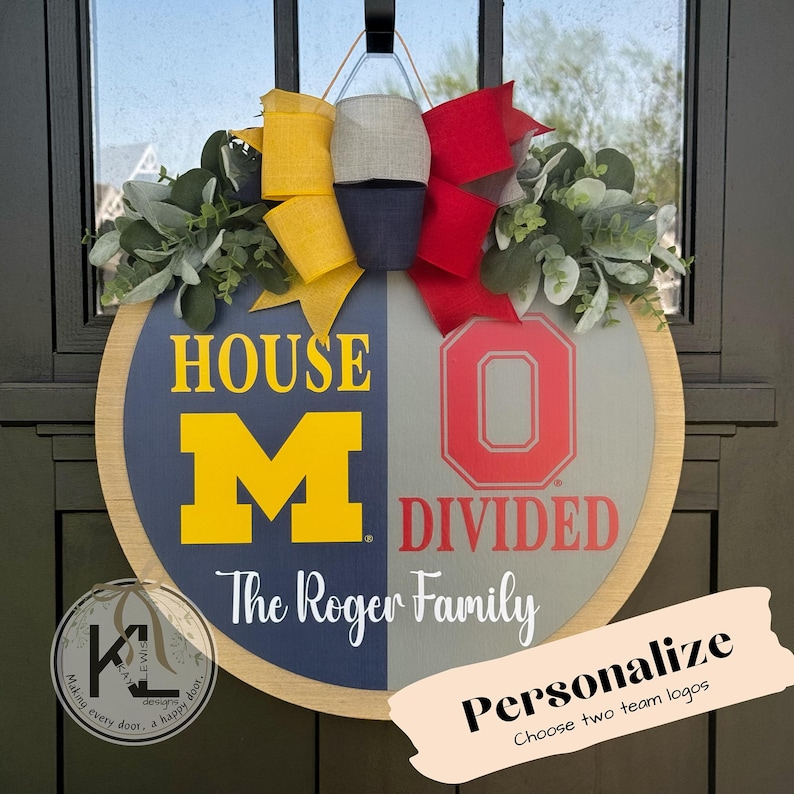 House Divided Door Sign | House Divided Sign | House Divided Wreath | Football Wreath | Football Front Door Decor | Personalized Sports Sign image 2