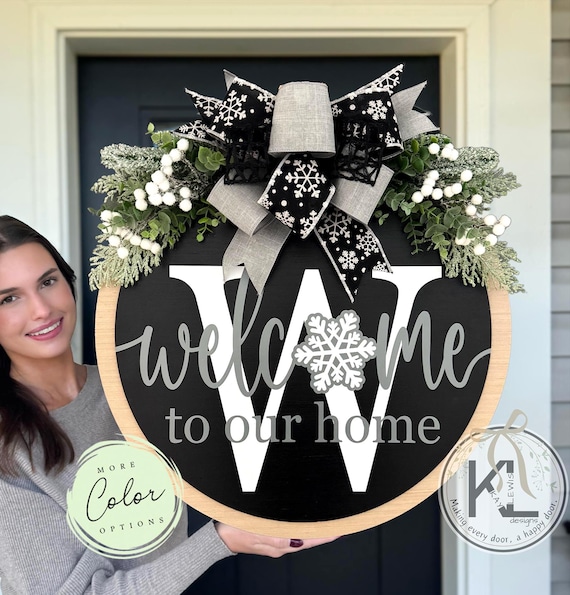 Winter Front Door Decor | Last Name Initial | Winter Wreath | Winter Sign | Winter Decor | Winter Door Hanger | Winter Door Wreath