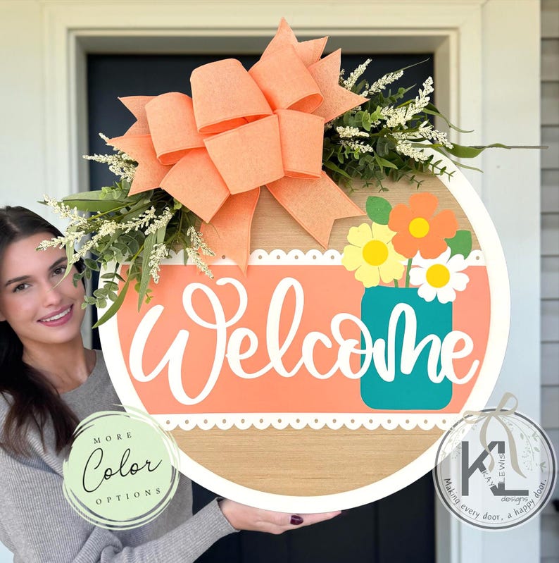 Welcome Spring Door Hanger | Front Door Decor | Spring Door Sign ...