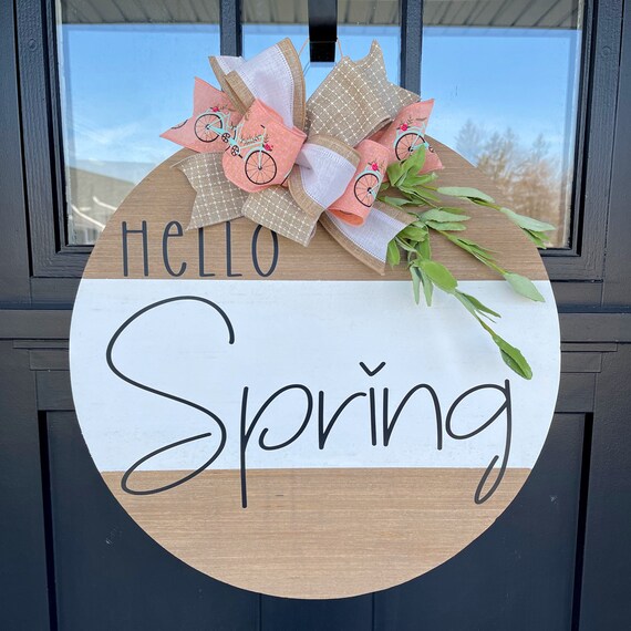 Hello Spring Door Hanger Easter Door Hanger Front Door Etsy