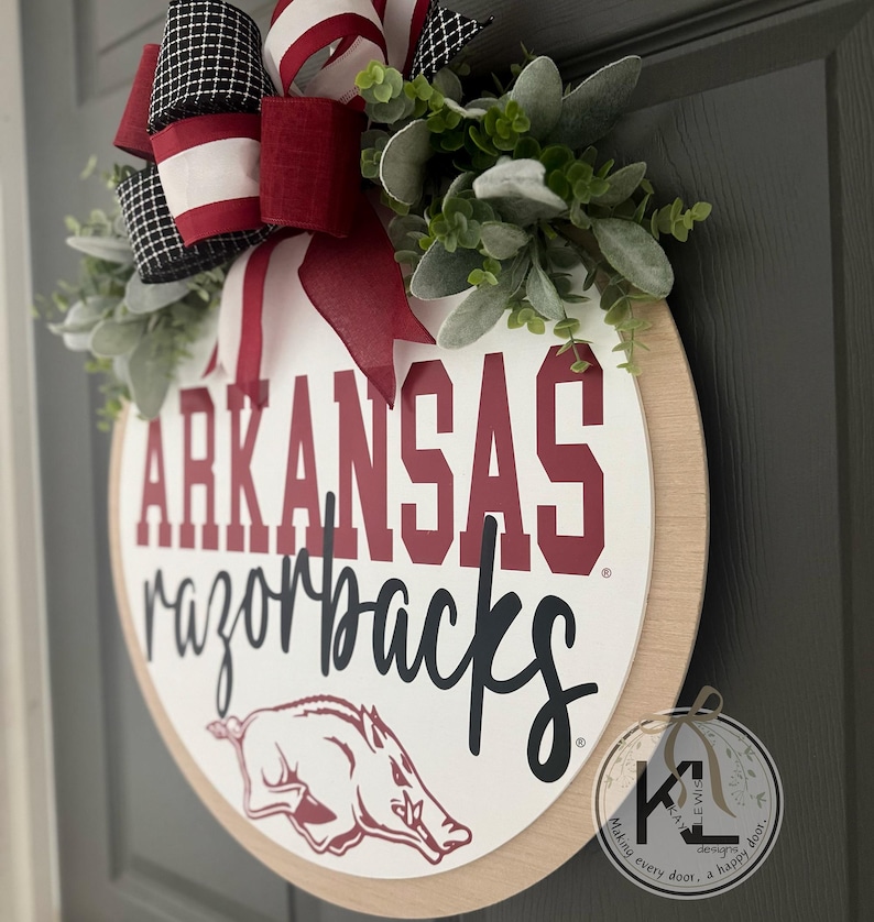Arkansas Razorback Lettering Arkansas Razorbacks Front Door Decor | Razorbacks Sign | UARK Wreath ...