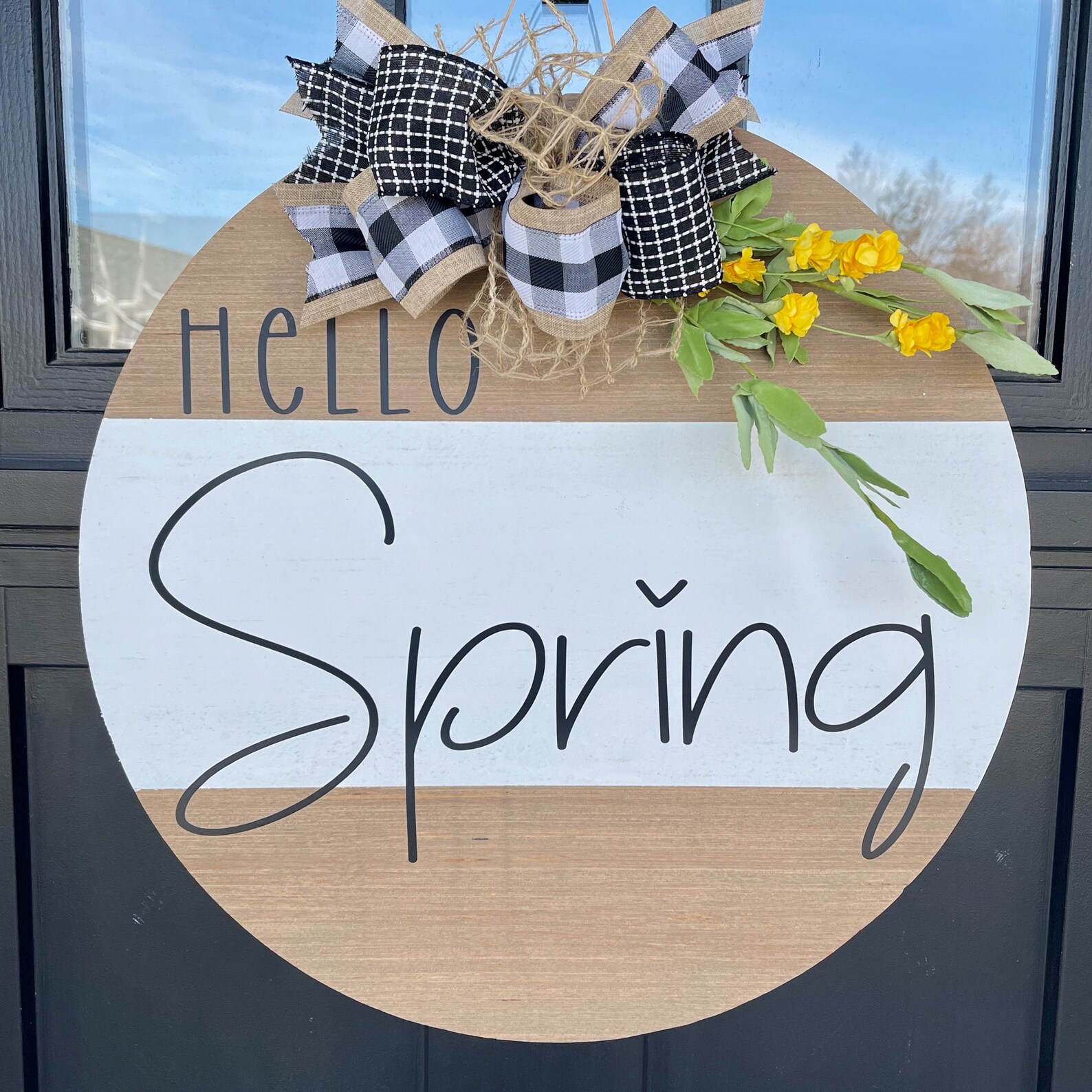 Hello Spring Door Hanger Front Door Decor Spring Door Sign Etsy