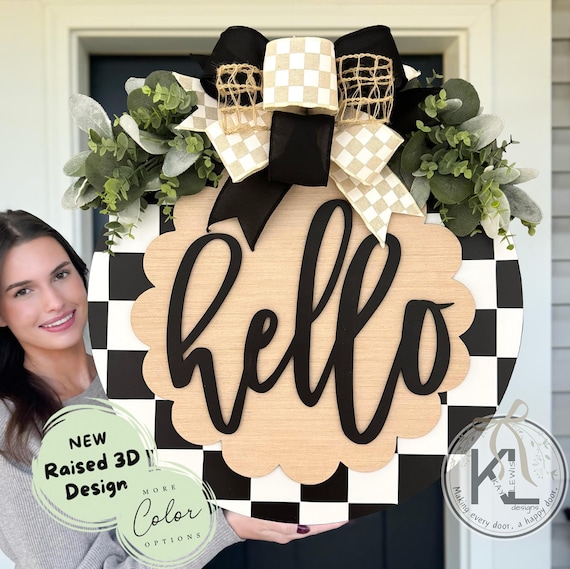 Front Door Hanger | Front Door Wreath | Hi | Hello Sign | Front Door Sign | Welcome Door Hanger | Year Round Door Hanger | Checker