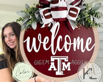 Texas A&M Front Door Decor | Aggies Sign | Texas Aggies Wreath | Football Door Hanger | Football Wreath | Football Door Sign | Gig 'em