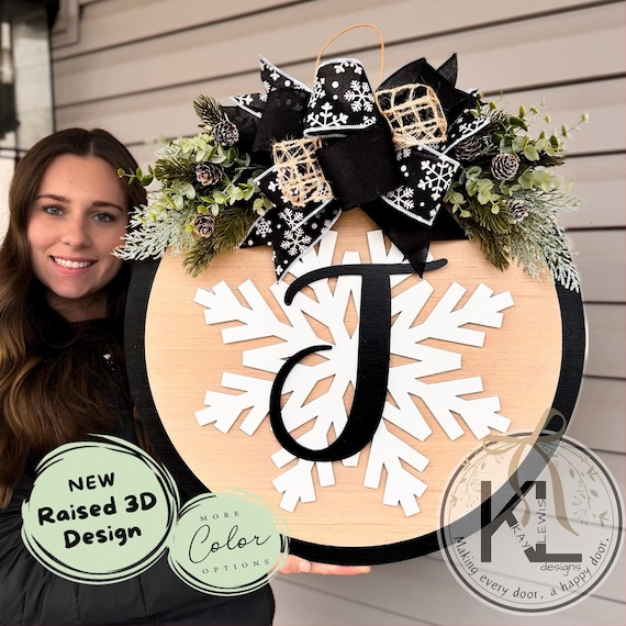 Winter Front Door Decor | Last Name Initial | Winter Wreath | Winter Sign | Winter Decor | Winter Door Hanger | Winter Door Wreath