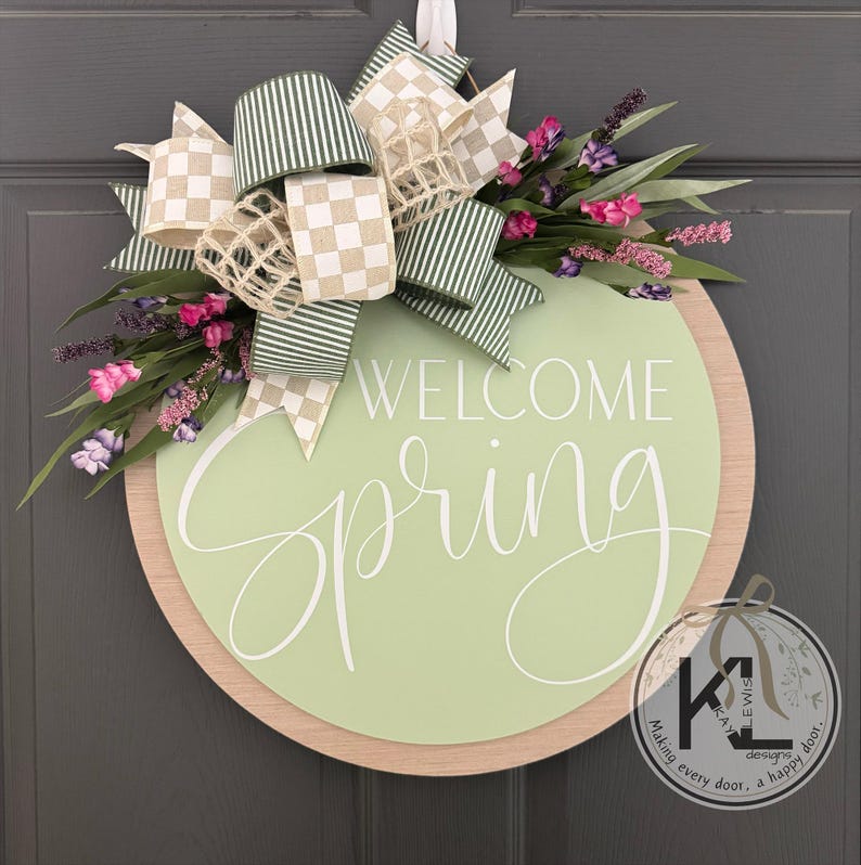 Welcome Spring Door Hanger | Front Door Decor | Spring Door Sign ...