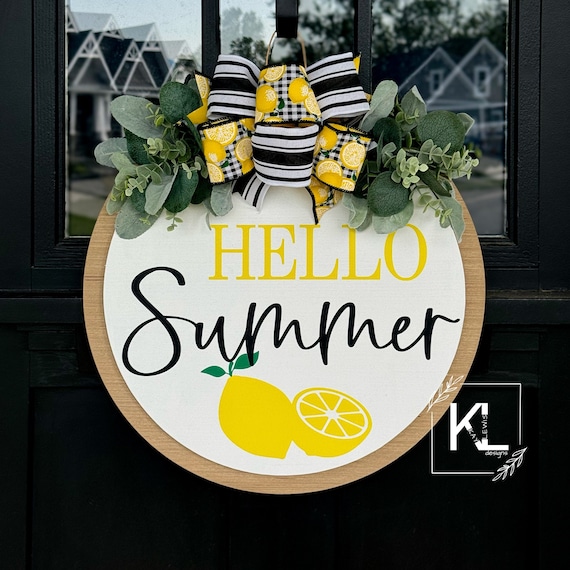 Hello Summer Door Hanger | Front Door Decor | Summer Door Sign | Lemon Sign | Summer Wreath | Front Door Sign | Porch Decor | Decor