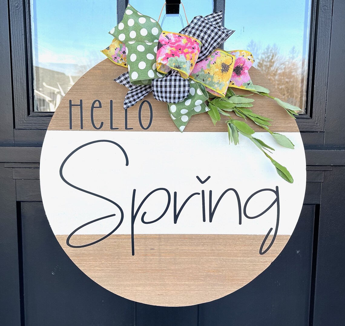 Hello Spring Door Hanger Easter Door Hanger Front Door Etsy