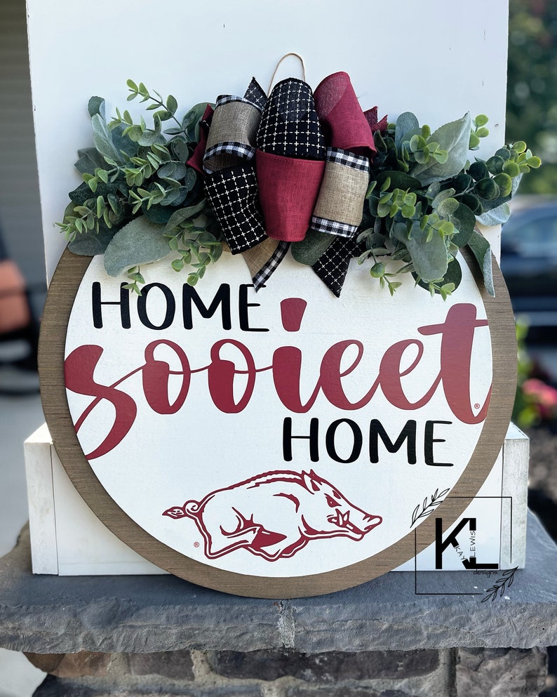 Razorback Ribbon Arkansas Razorbacks Front Door Decor | Razorbacks Sign | UARK Wreath ...