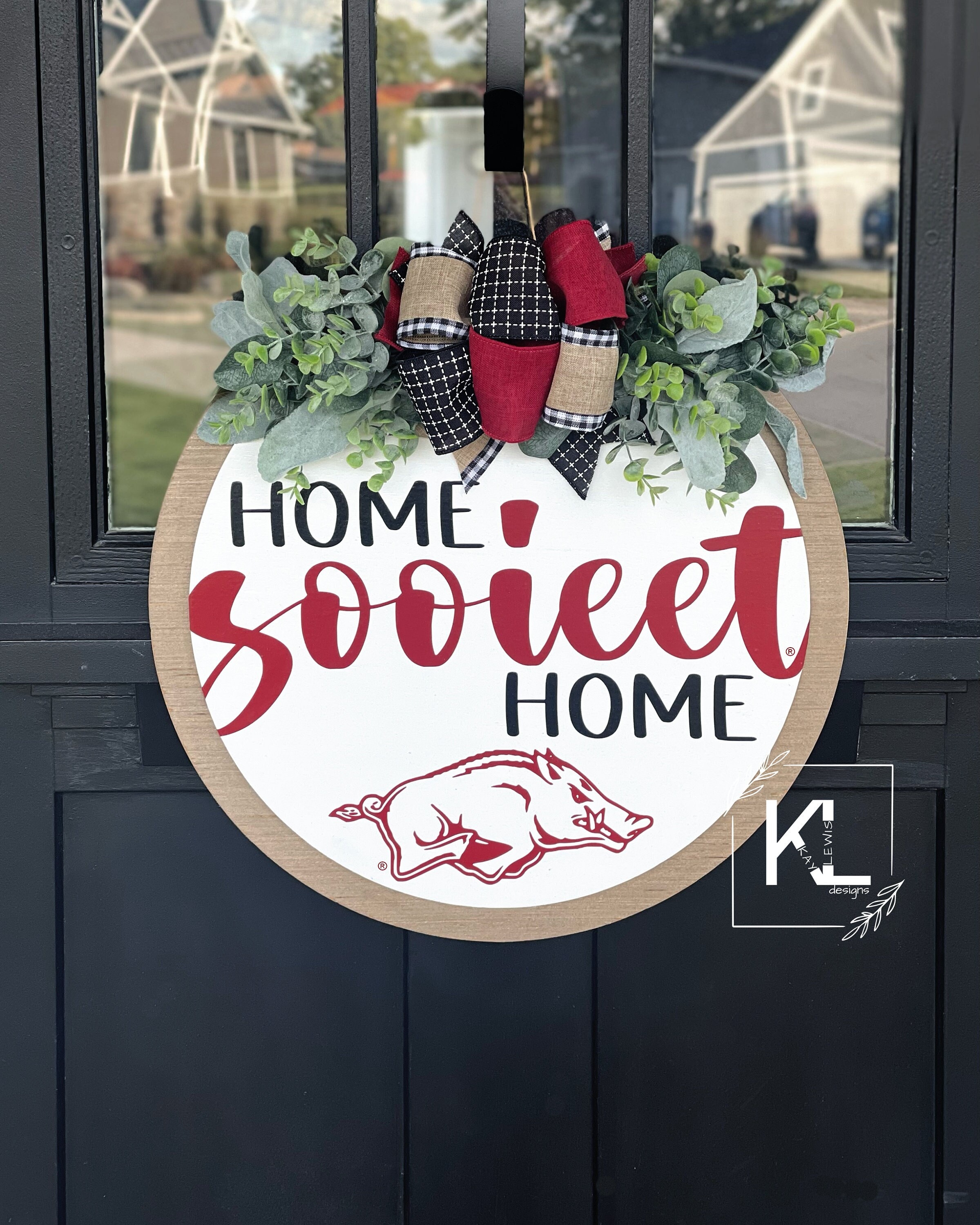 Arkansas Razorbacks Front Door Decor | Razorbacks Sign | UARK Wreath | Hogs Door Hanger | Razorbacks Decor | Door Sign | Sports Gift