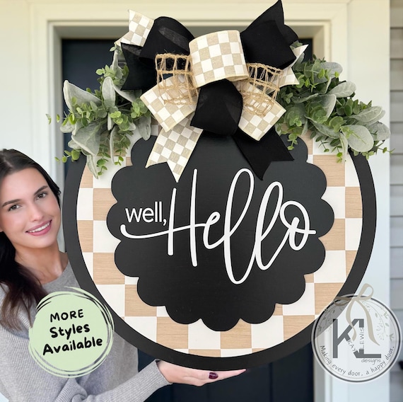 Front Door Hanger | Front Door Wreath | Hi | Hello Sign | Front Door Sign | Welcome Door Hanger | Year Round Door Hanger | Checker