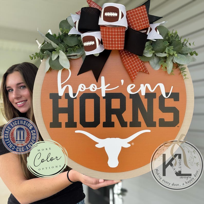 Longhorns Ribbon Longhorns Door Hanger | Texas Longhorns | Texas Door Hanger | Texas ...