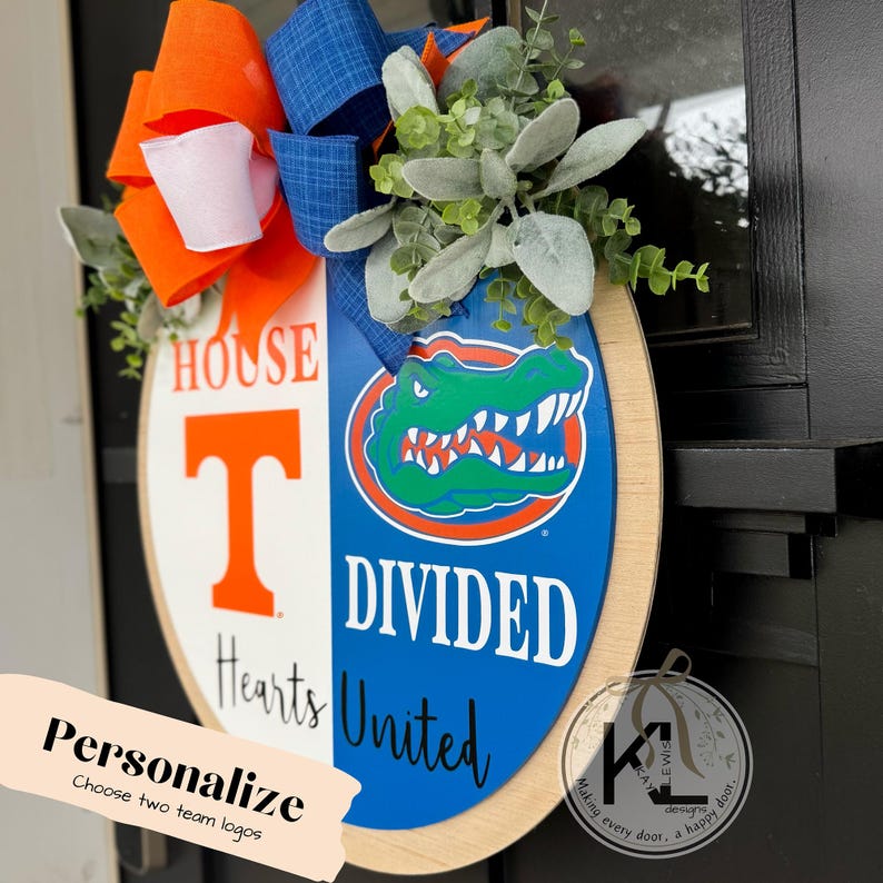 House Divided Door Sign | House Divided Sign | House Divided Wreath | Football Wreath | Football Front Door Decor | Personalized Sports Sign image 4