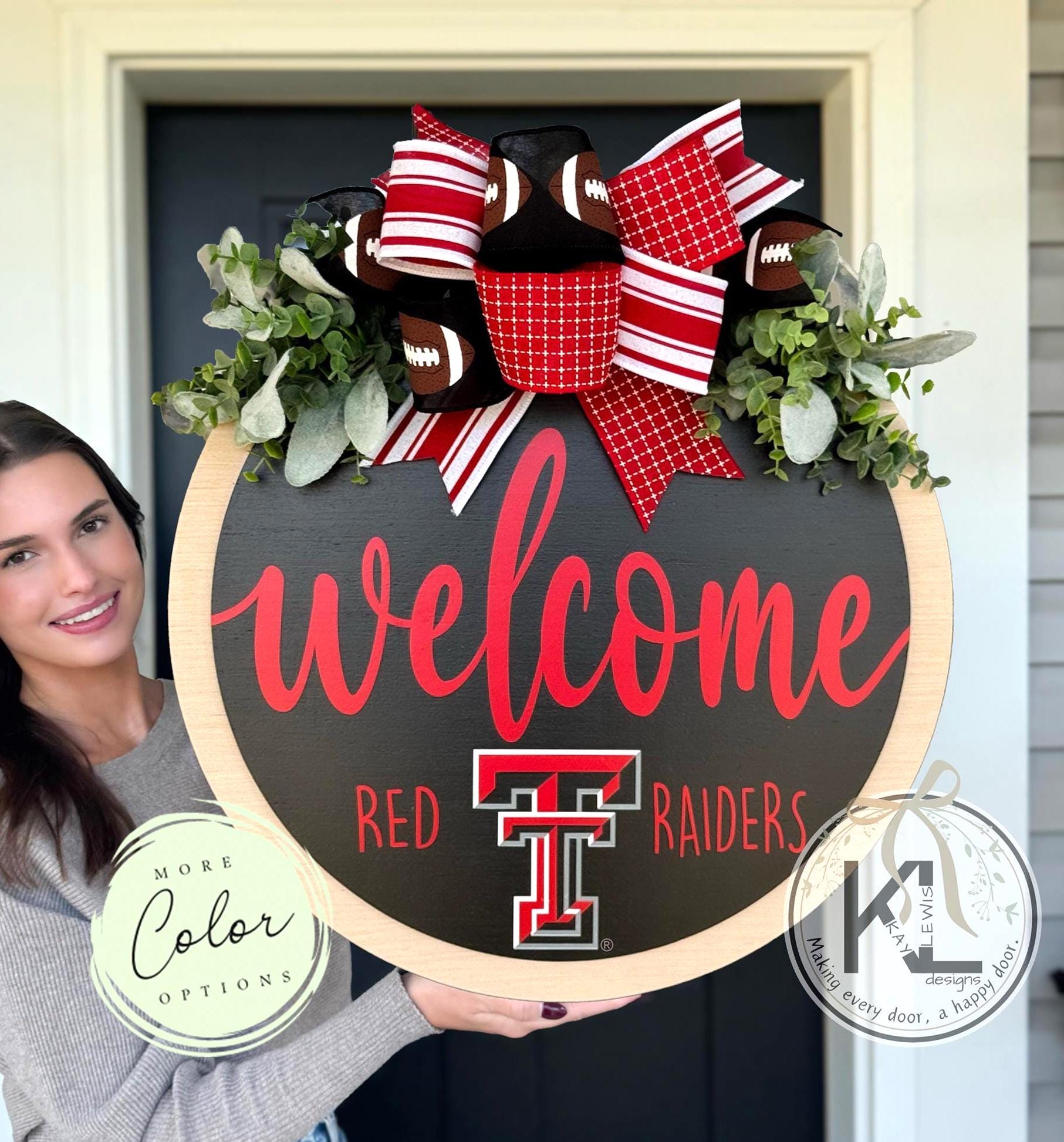 Texas Tech Decor Rig Texas Tech Front Door Decor | Wreck 'em Sign | Texas Raiders Wreath ...