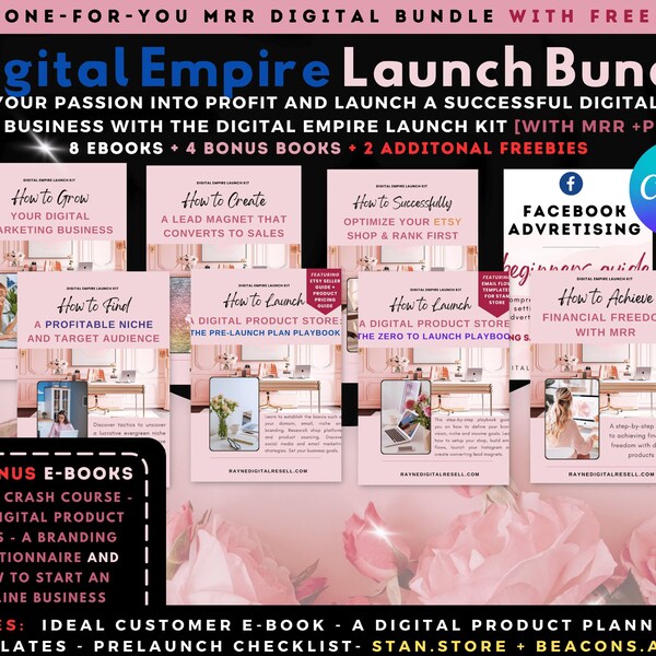 Digital Empire Launch Ebook Bundle MRR | Master Resell Rights | Done-for-You | PLR ebook | Canva Template | Digital Marketing | DFY Ebook