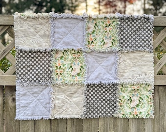 Woodland Baby Rag Quilt, 100% Cotton, Nursery Decor