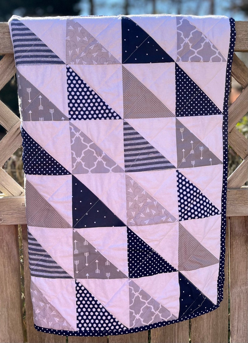 Modern Baby Boy Navy Blue and Gray Patchwork Quilt Modern Boy Etsy