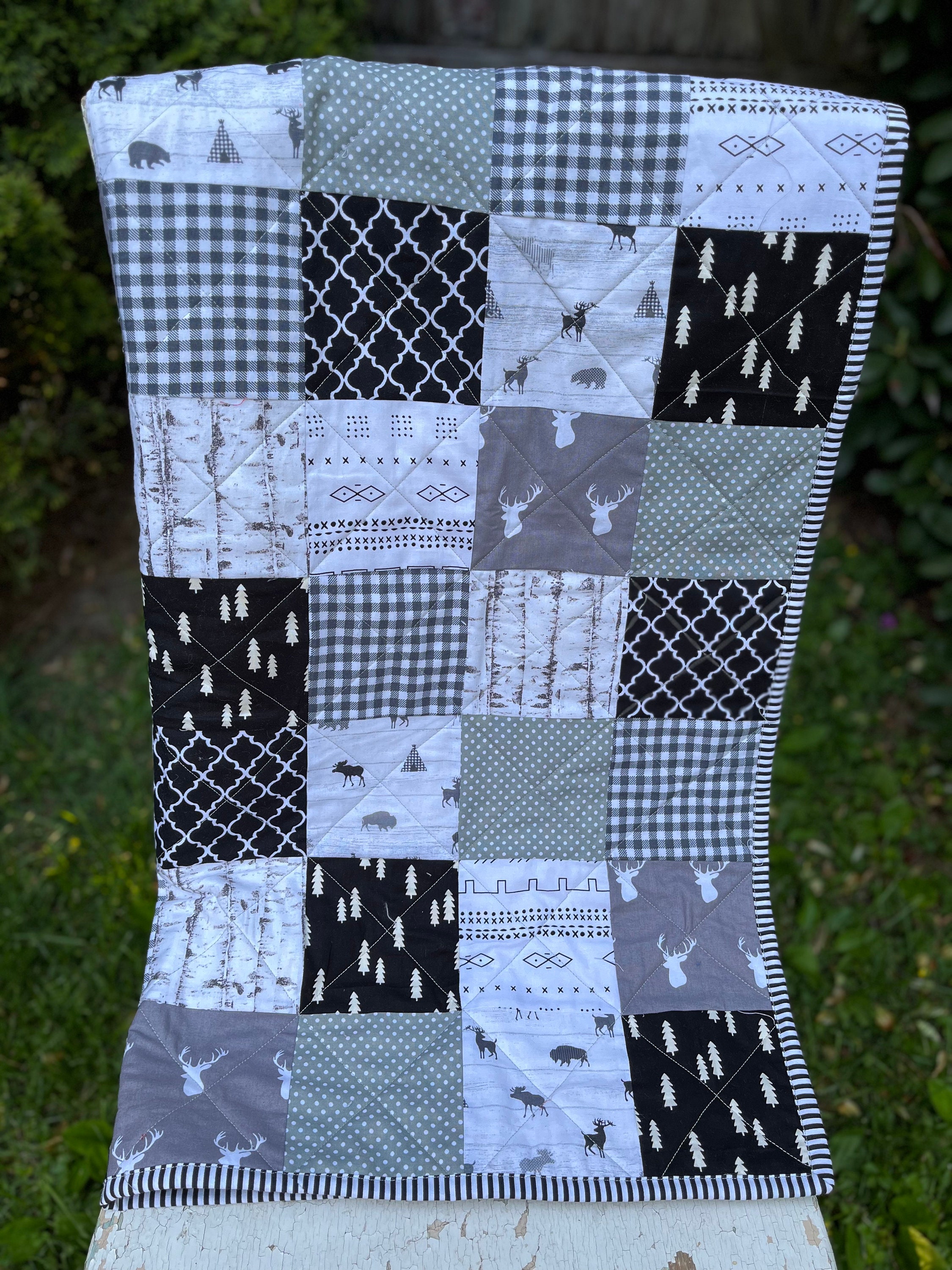 Black and Gray Baby Quilt Baby Boy Patchwork Quilt Patchwork Etsy