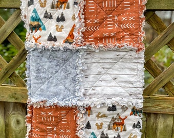 Woodland Baby Boy Rag Quilt, Woodland Baby Quilt, Baby Boy Rag Quilt, Quilt, Rag Quilt