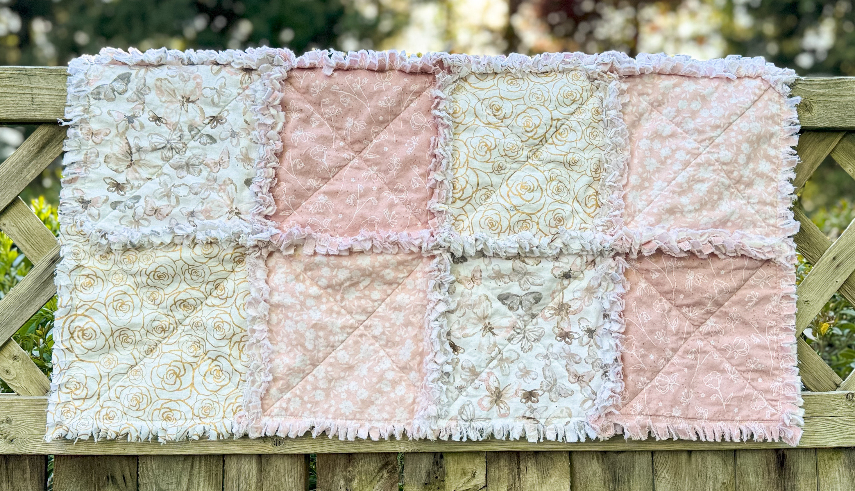 Baby Girl Butterflies and Flowers Rag Quilt, Butterflies and Flowers ...