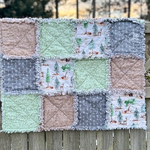 Baby Boy Woodland Rag Quilt, Woodland Rag Quilt, Woodland Baby Rag Quilt, Woodland Baby Quilt, Baby Quilt, Rag Quilt, Quilt