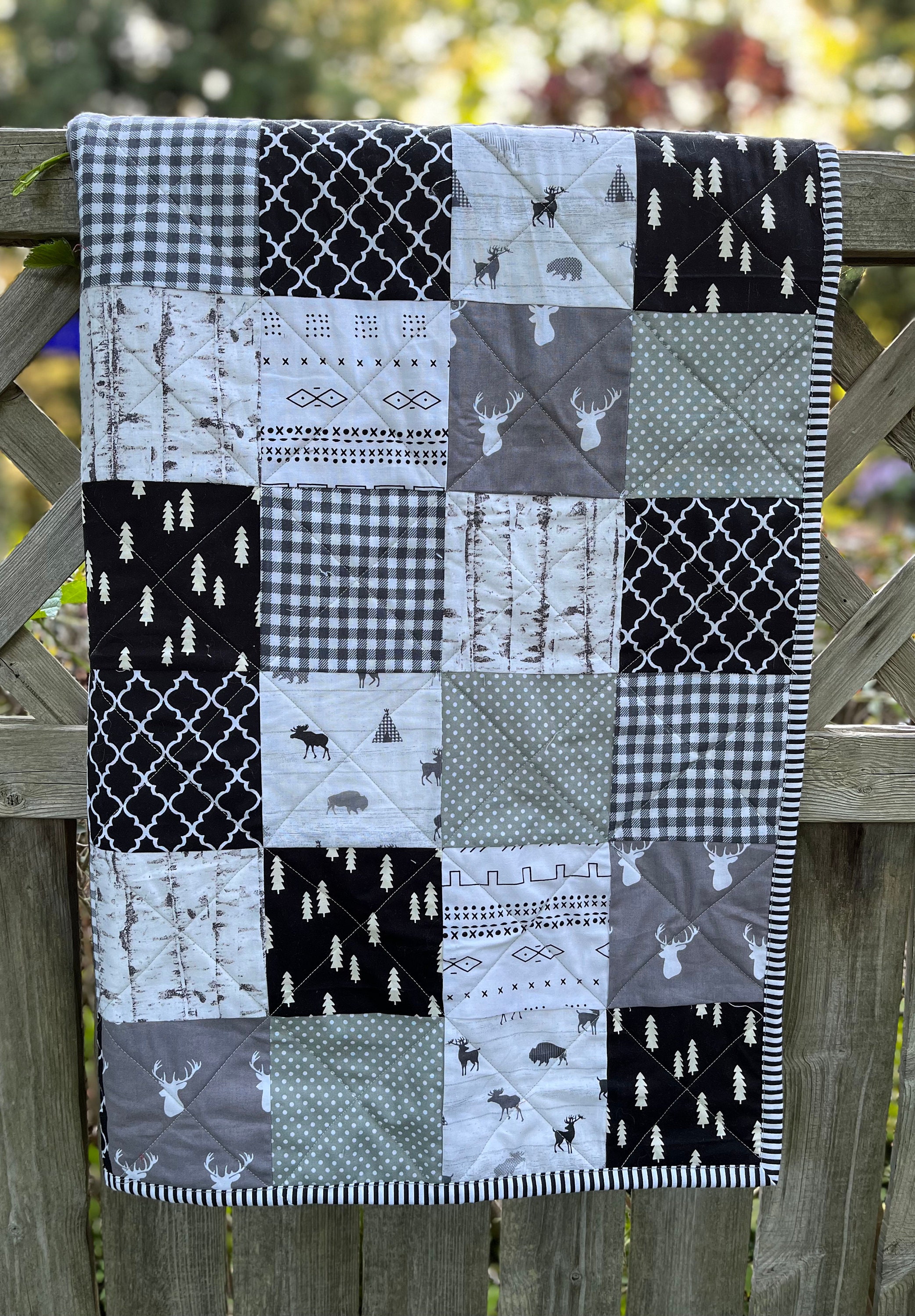 Black and Gray Baby Quilt Baby Boy Patchwork Quilt Patchwork Etsy