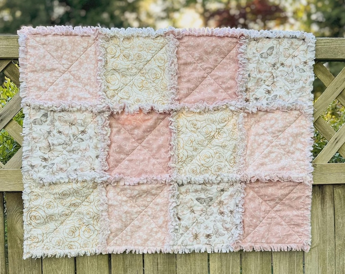 Baby Girl Butterflies and Flowers Rag Quilt, Butterflies and Flowers ...