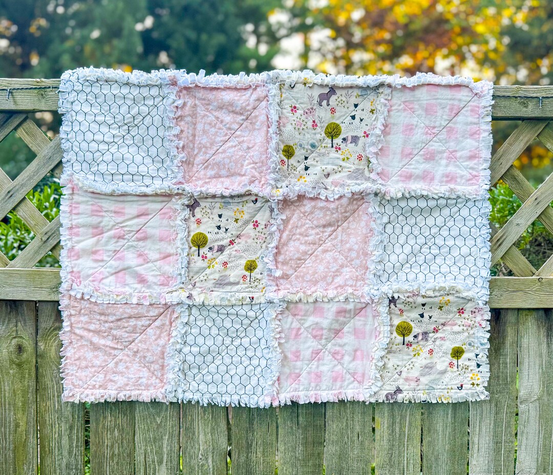 Baby Girl Farm Rag Quilt, Farm Rag Quilt, Baby Girl Farm Animal Rag ...