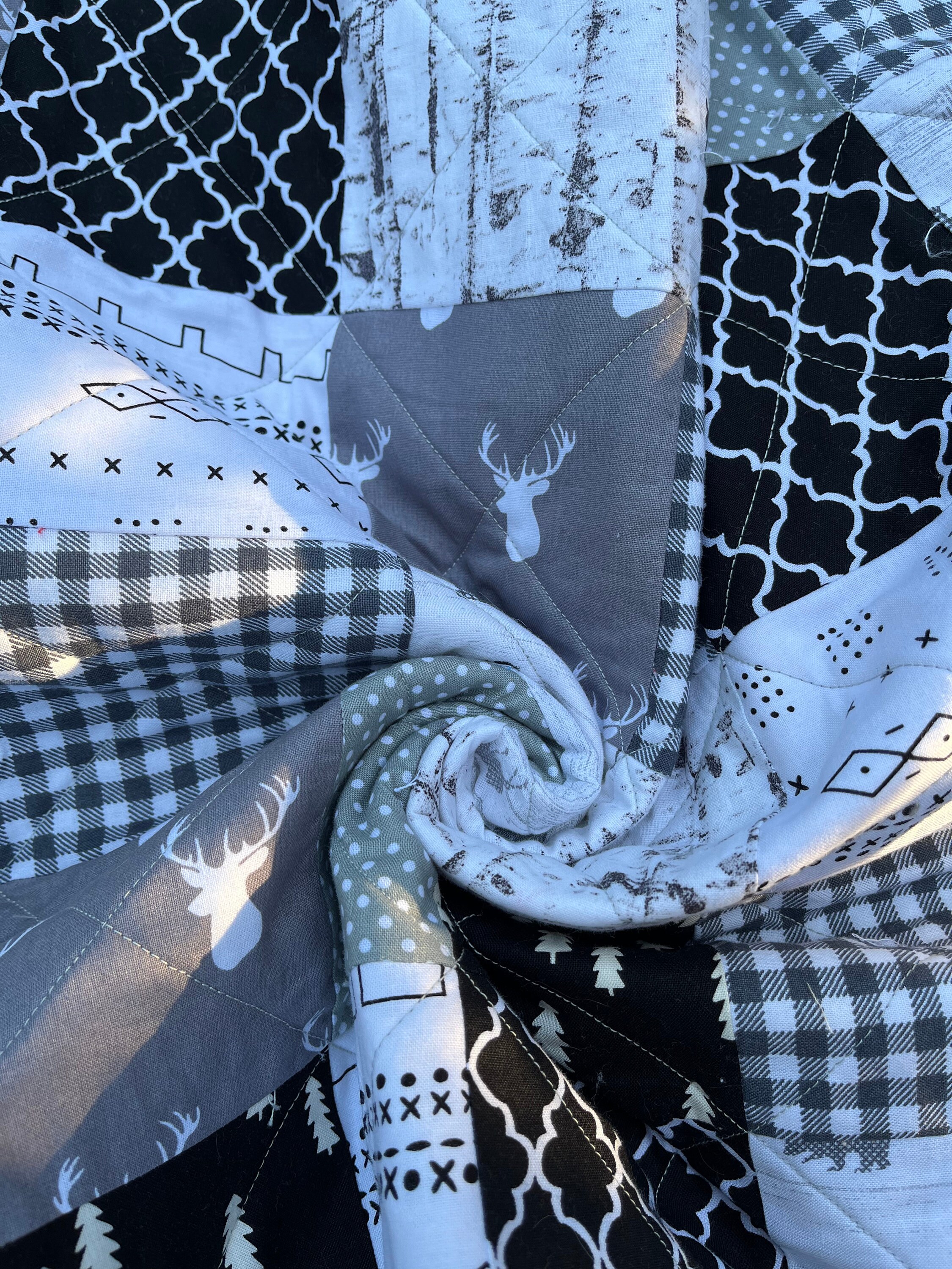 Black and Gray Baby Quilt Baby Boy Patchwork Quilt Patchwork Etsy