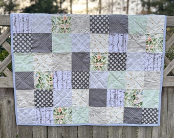 Baby Boy Woodland Quilt, 100% Cotton Patchwork