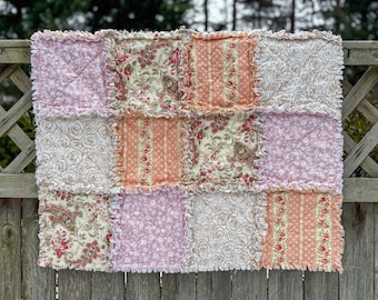 Shabby Chic Roses Baby Girl Rag Quilt, 32.5"x32.5"