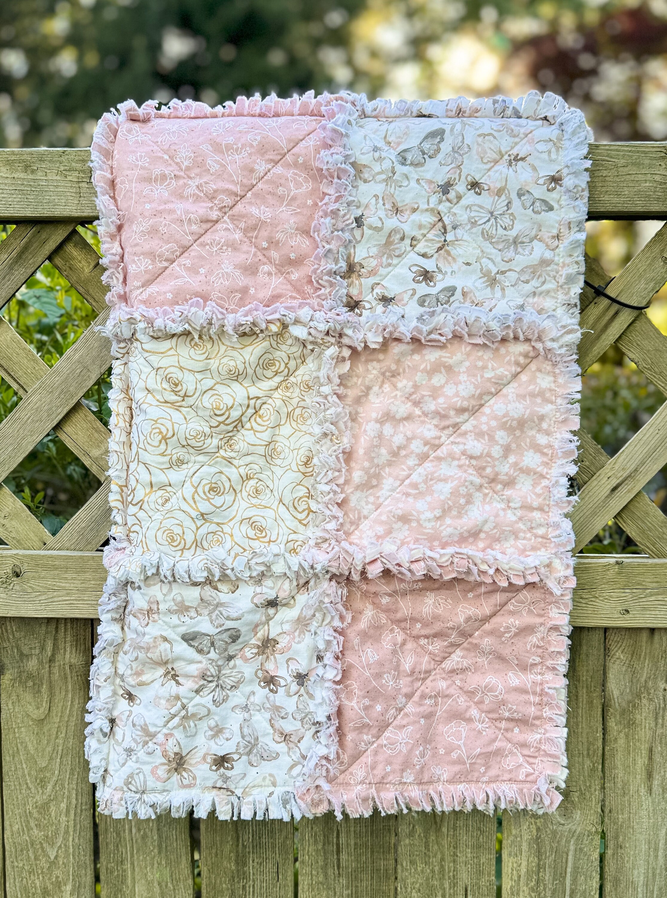 Baby Girl Butterflies and Flowers Rag Quilt, Butterflies and Flowers ...