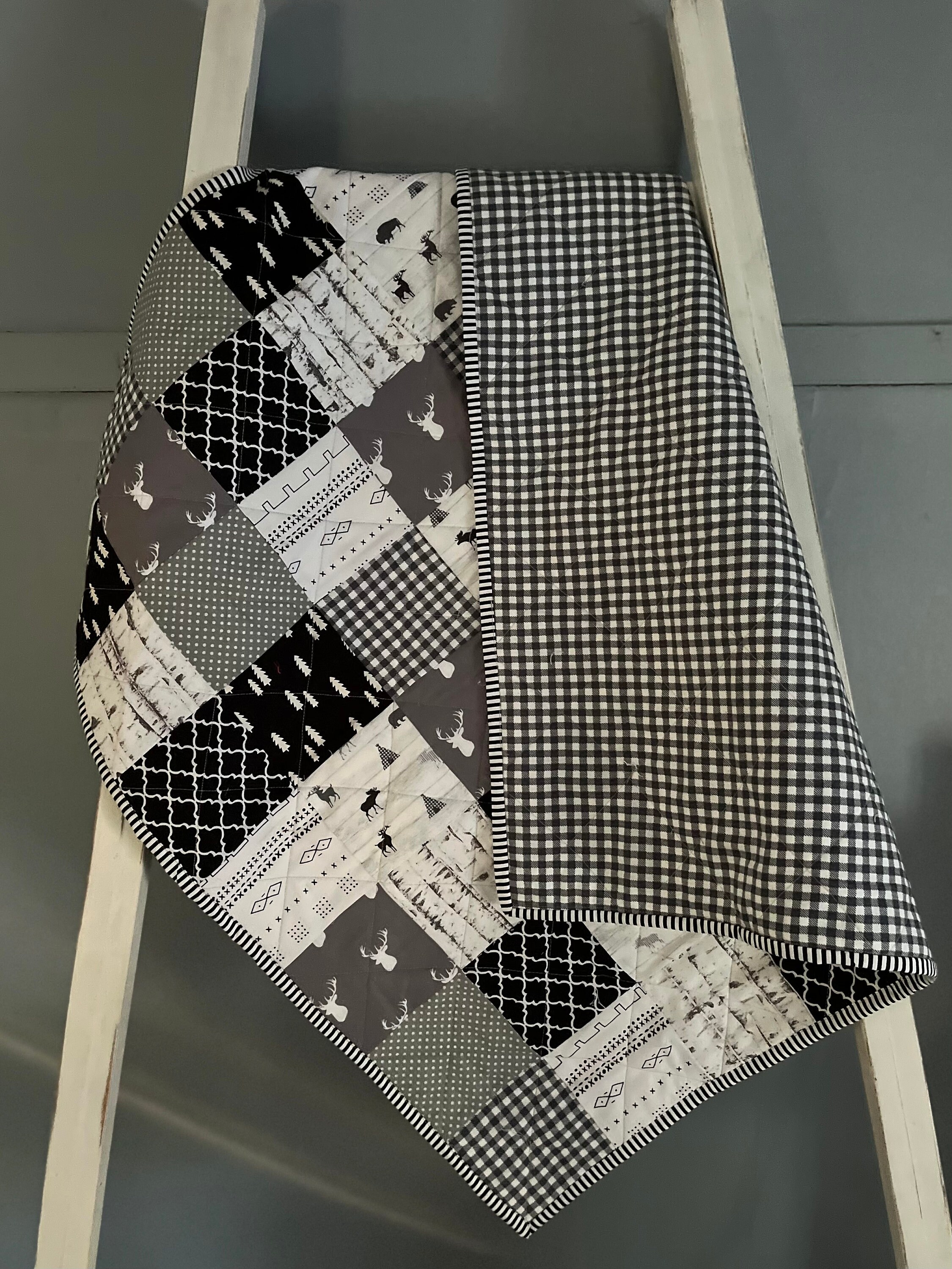 Black and Gray Baby Quilt Baby Boy Patchwork Quilt Patchwork Etsy